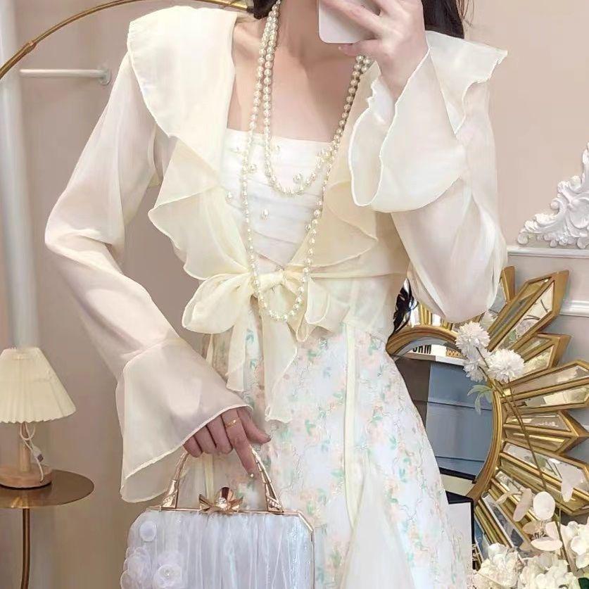 2026 Summer French Floral Lace Mesh Sling Dress - Beautiful Long Two-Piece Set