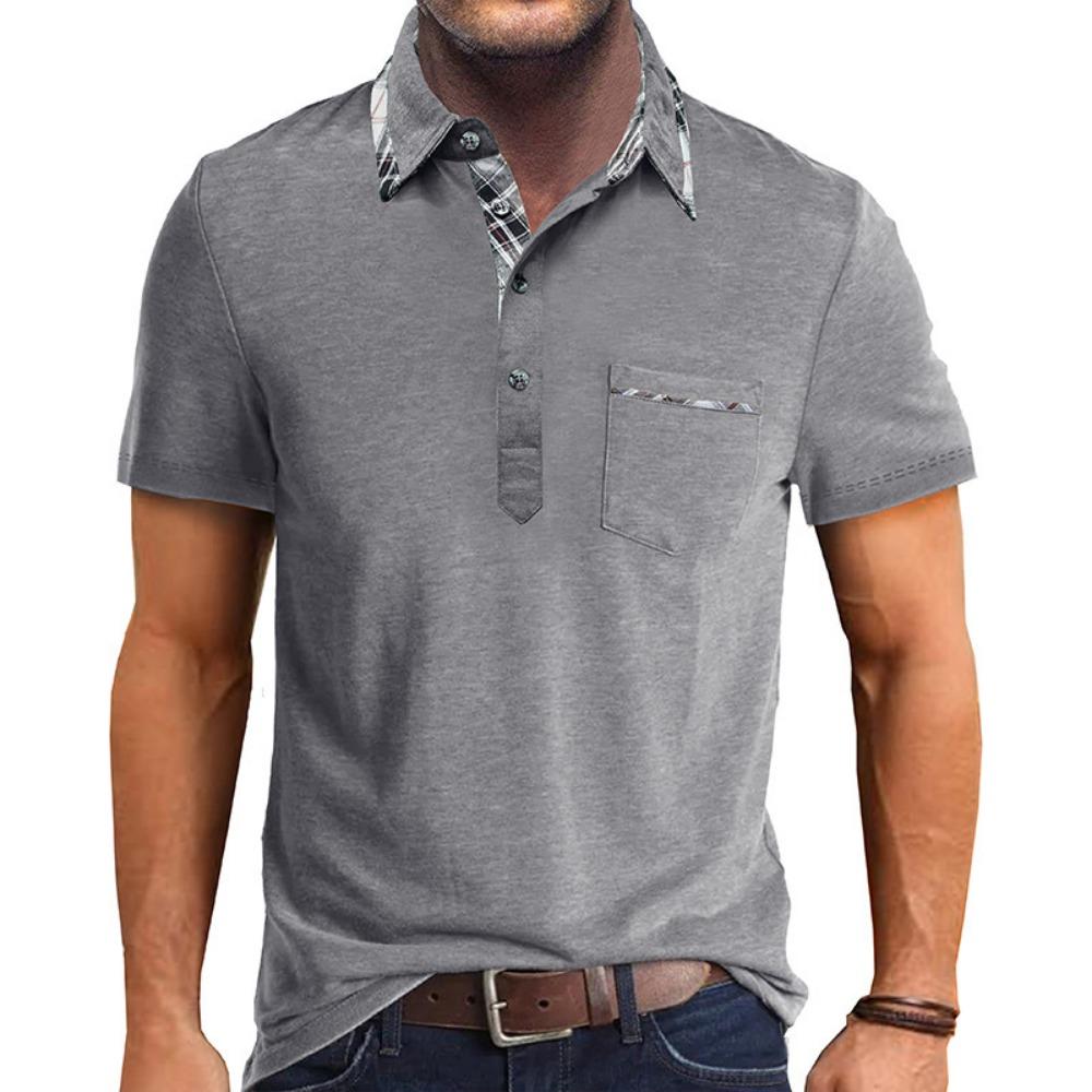 2026 Summer Collar Casual T-shirt Short Sleeved Top Plaid Polo Shirt Fashionable Men's Clothing