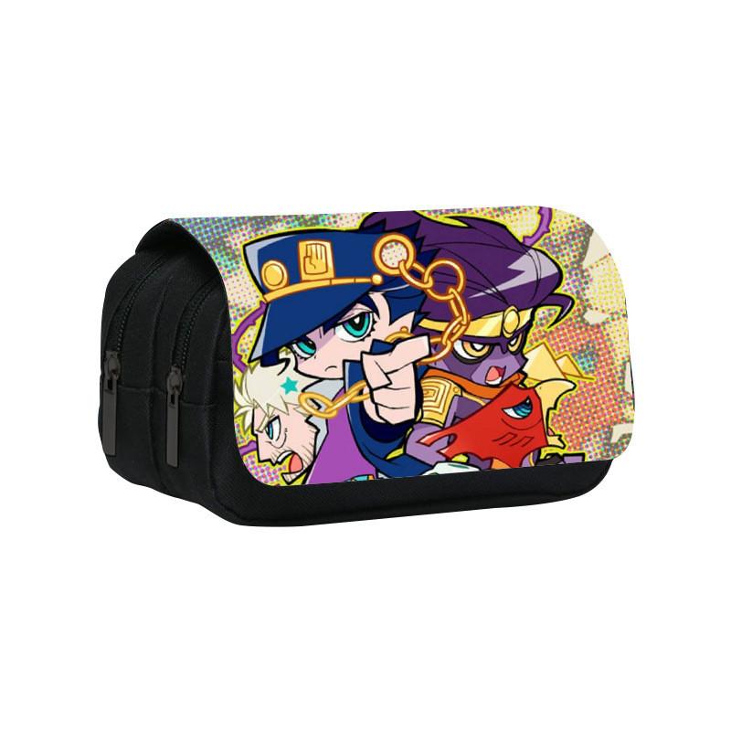 Jojos Bizarre Adventure Print Double Layer Pencil Case With Large Capacity For Study And Office Use