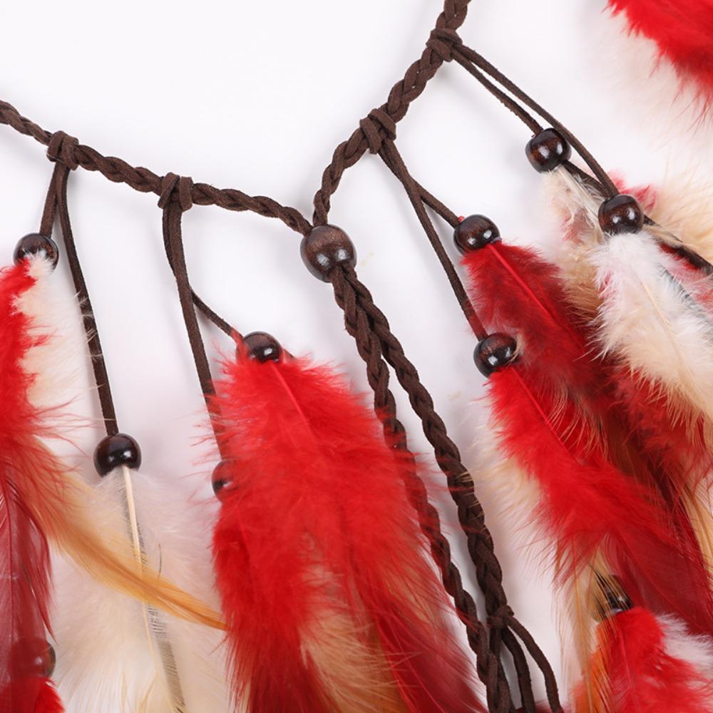 Modisches Quasten-Feder-Stirnband mit Perlen Bohemian Boho Stil Kopfschmuck Kostüm Verstellbar Regenbogen Indisches Stirnband Braut Hochzeit