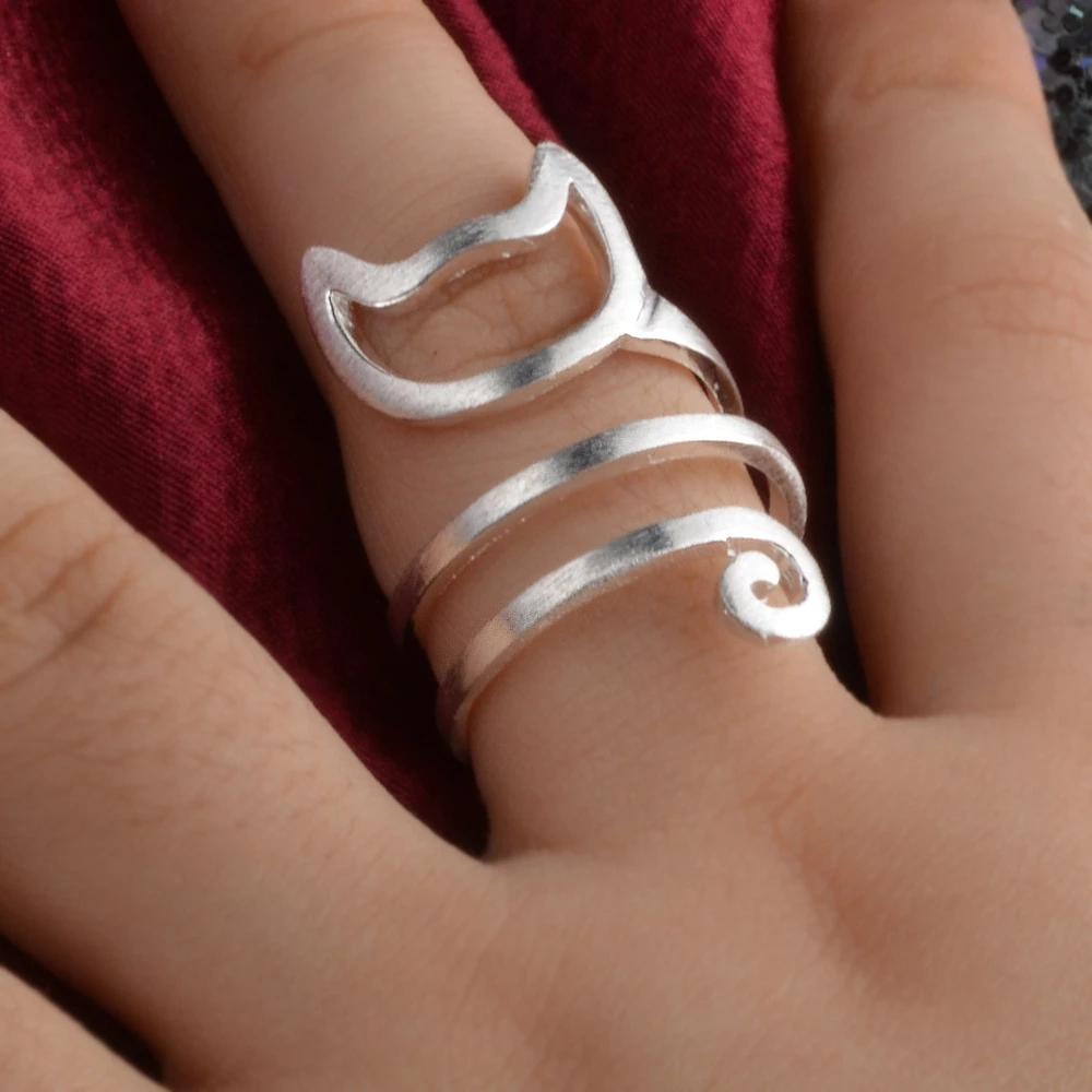 

Foxanry Silver Color Creative Winding Handmade Rings for Women Couples Terndy Party Cute Cat Finger anillos Jewelry Gifts resizable