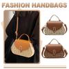 Straw Beach Bag PU Leather Summer Shoulder Bag Flap Handbag Handmade Clutch Purse for Women