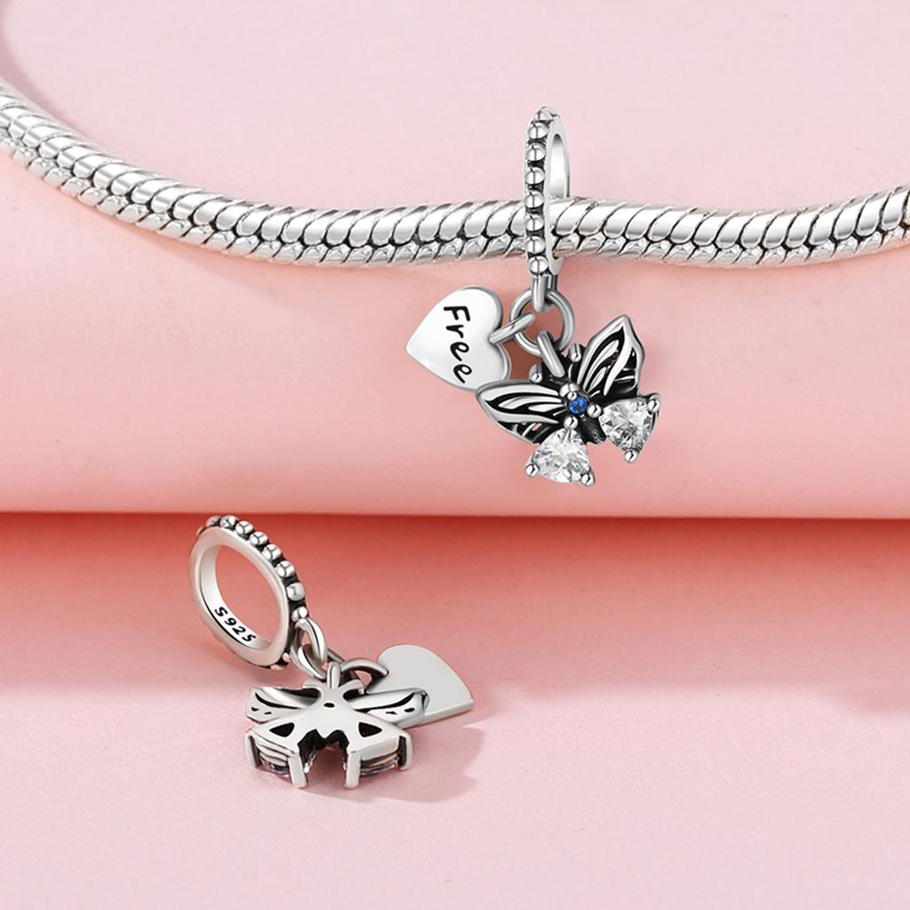 Beads Copper Charms Original Free Love Heart Butterfly Pendant Beads Fit Bracelet Jewelry Diy Women Gift Accessory