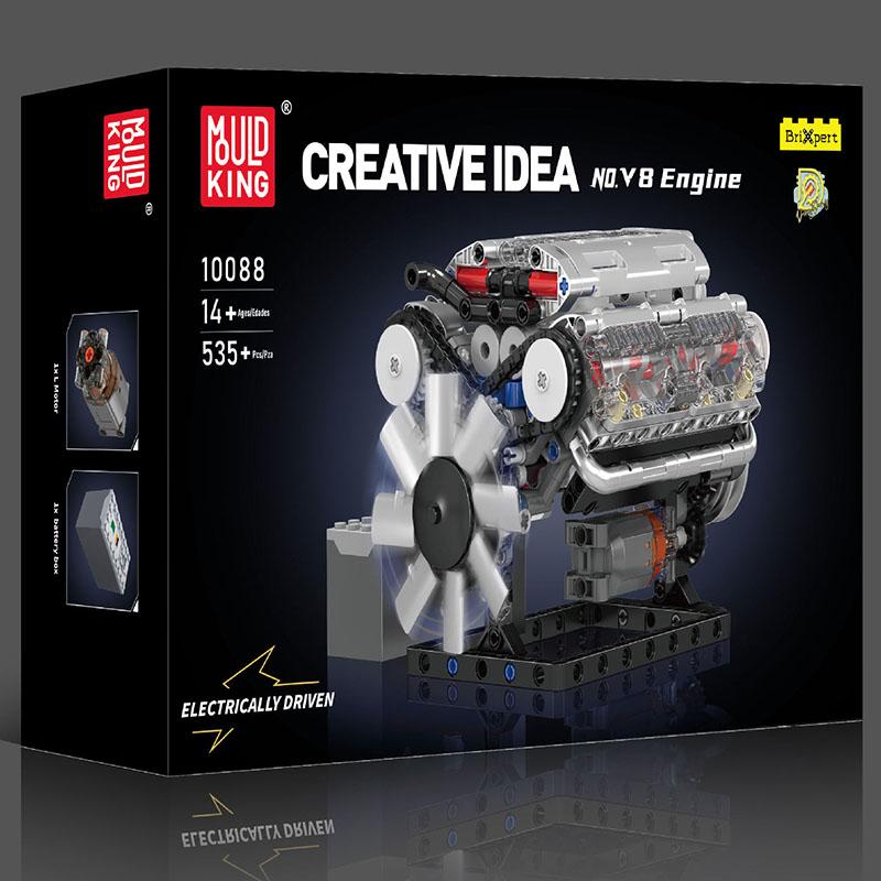 Mould King 10088 535pcs Technical Electrically Driven V8 Engine Building Block Model Kit For Adults Creative Assembly Brick Toys