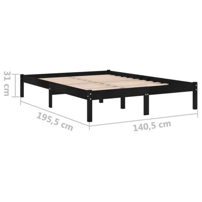 VidaXL Cadre de lit Noir Bois massif 135x190 cm Double 809996