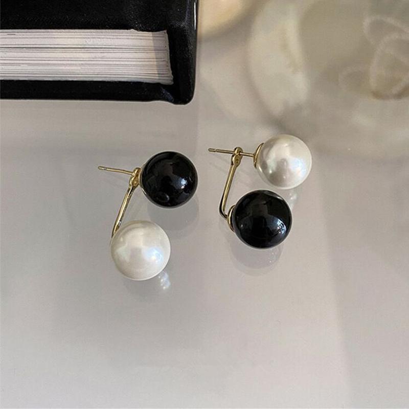 New Retro French Sweet Pearl Temperament Drop Earrings Fashion Black White Beads Senior Simplicity Women Hot Earrings Jewelry