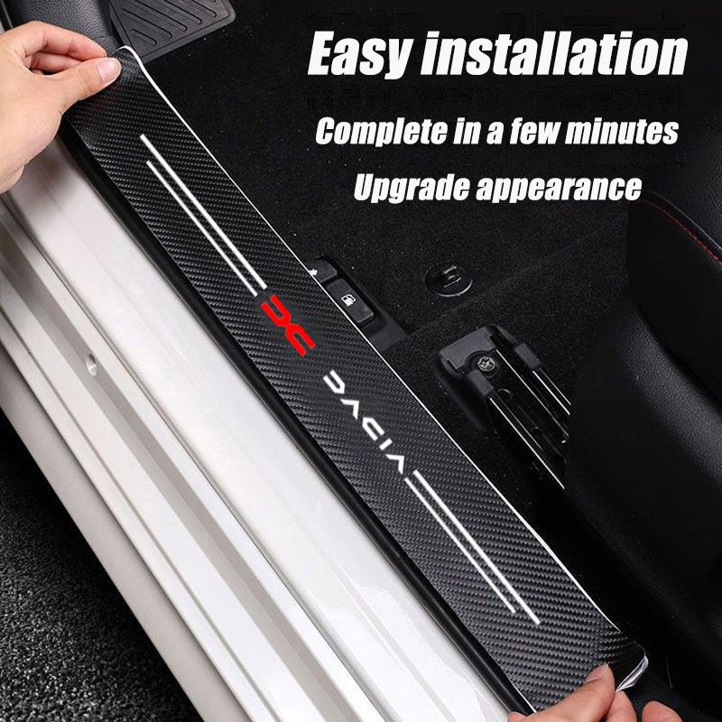 4pc Carbon fiber threshold sticker for cars Pedal protection sticker For Dacia Duster Logan MCV Sandero Stepway Dokker Lodgy Car