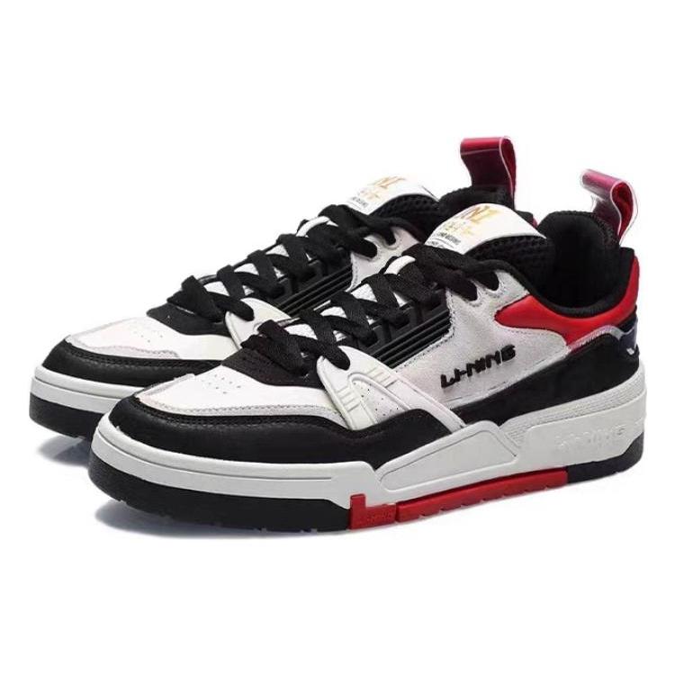 New LiNing 001 Legend Begins Anti Slip And Wear Resistant Lightweight Low Top Skateboard Shoes Men's Black White Red AGCR403-1
