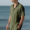 Letnia koszula męska z klapami, tkana, jednolita, prosta, luźna, casualowa, z krótkim rękawem