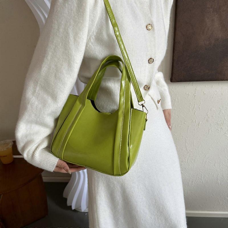 2023 Leather Tote Bag Solid Color Fashion Handbag Large Capacity Versatile Bucket Bag Shoulder Bag for Women Girl PU Bag Pink