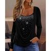 Women's 2025 New Ladies Casual Pullover Diamond Long Sleeve Fake Two-piece Top