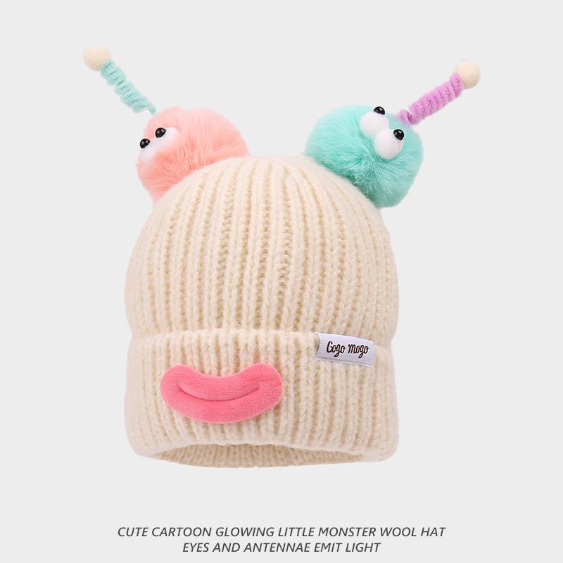 Nowe męskie i damskie kolorowe zabawne czapki, czapki z dzianiny wełnianej, zimowe urocze dziecięce czapki z pomponem dla rodziców i dzieci, ciepłe nauszniki