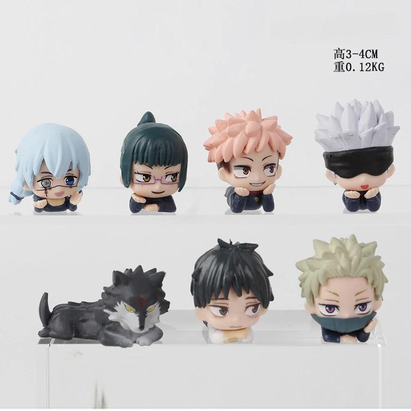 7Pcs/Set Lying Style Anime Jujutsu Kaisen Mini Figure Toys 3-4cm Satoru Gojo Mini Cute Gk PVC Statue Figurine Collectible Toys