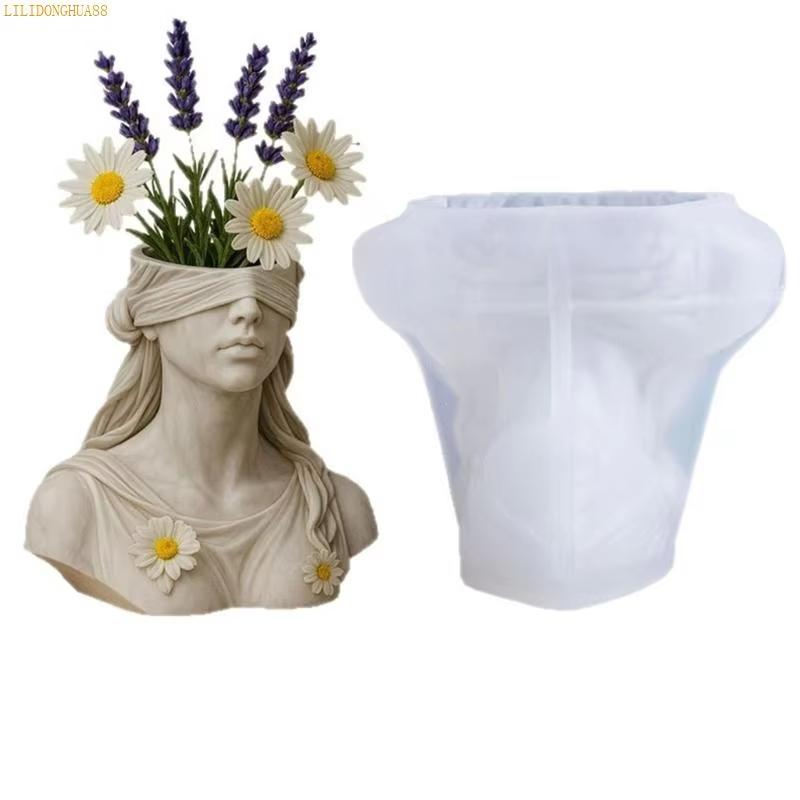 Mystery Goddess Blindfold Mold for DIY Plaster Cement Cup - Silicone Mold for Resin Flower Pot Vase Pencil Holder Jewelry Tray