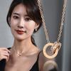 Korean Contemporary Style Titanium Steel Necklace With Elegant Dual Rings And Radiant Rhinestone Earrings For Everyday Wear