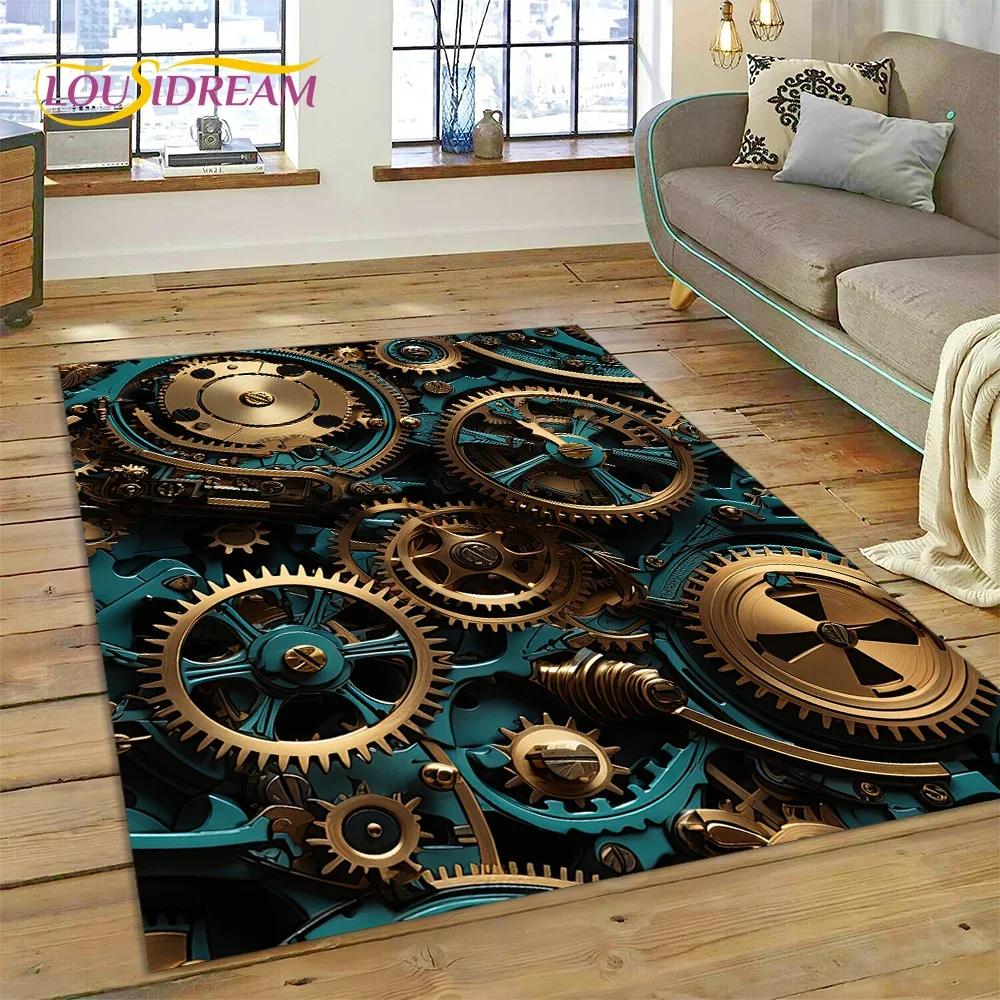 3D mechanické ozubené kola Gears Steampunk Koberec Koberec do obývacího pokoje Ložnice Dekor, podlahová rohož Protiskluzová dekorace na pohovku Rohožka Dárky