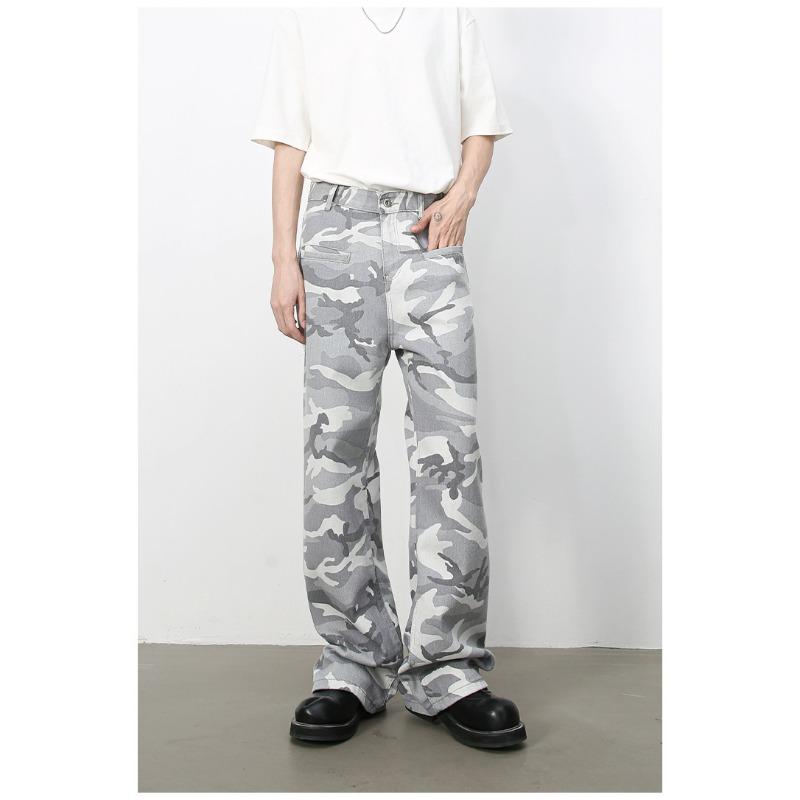 Pantaloni Lunghi Jeans Mimetici High Street da Uomo Larghi a Gamba Larga Senso del Design Pantaloni Casual Jeans Dritti e Ampi da Uomo alla Moda e Confortevoli