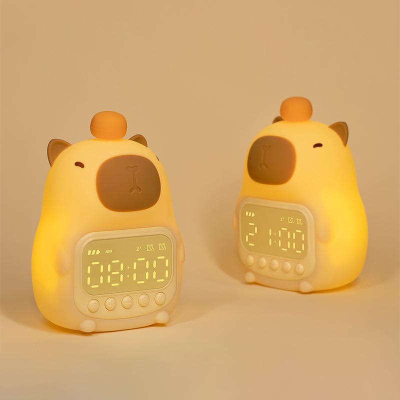 Niedlicher Wiederaufladbarer Kinderwecker Nachtlicht Touch Snooze Always-On Display Schreibtischuhr 12/24H Alarm LED-Uhr