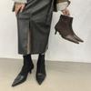 High Heeled Booties Women Autumn Winter New Pointed Toe Spliced Rear Zipper Slim Heel Stretch Skinny Single Boots