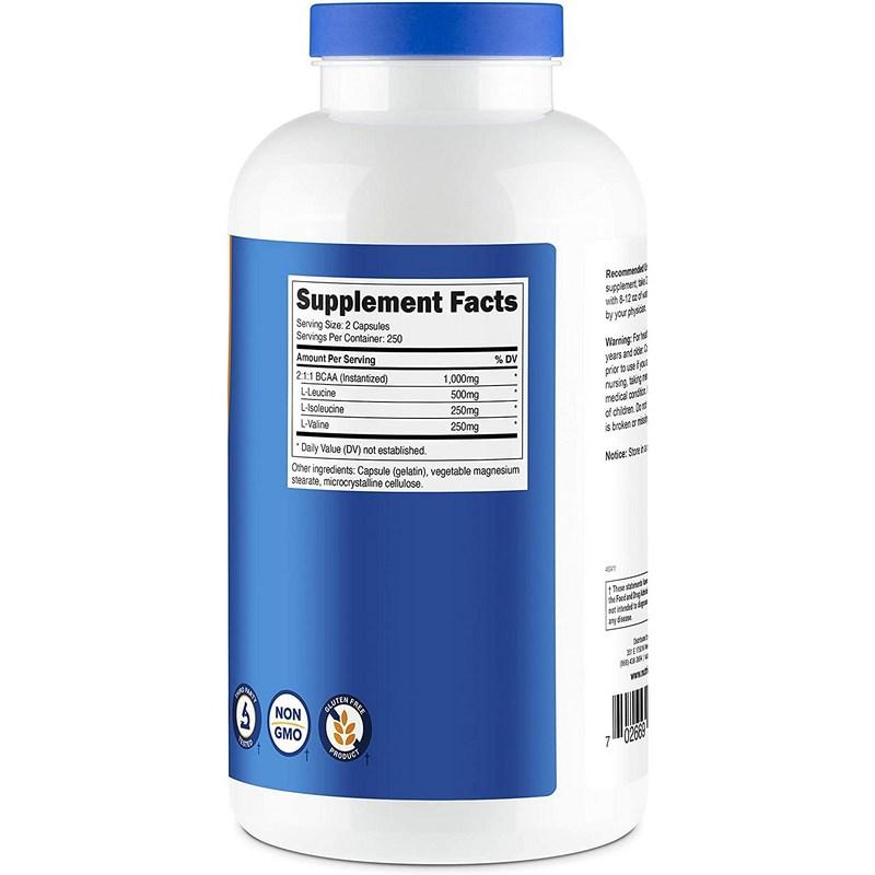 Nutricost BCAA 1g Capsule Gluten-free, 500 Tablets, 1 Unit