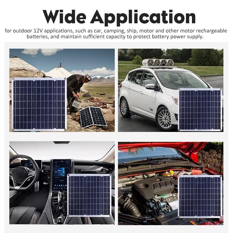 50W Solar Panel Car Charger Dual USB Ports Outdoor Charger Power With USB Cable