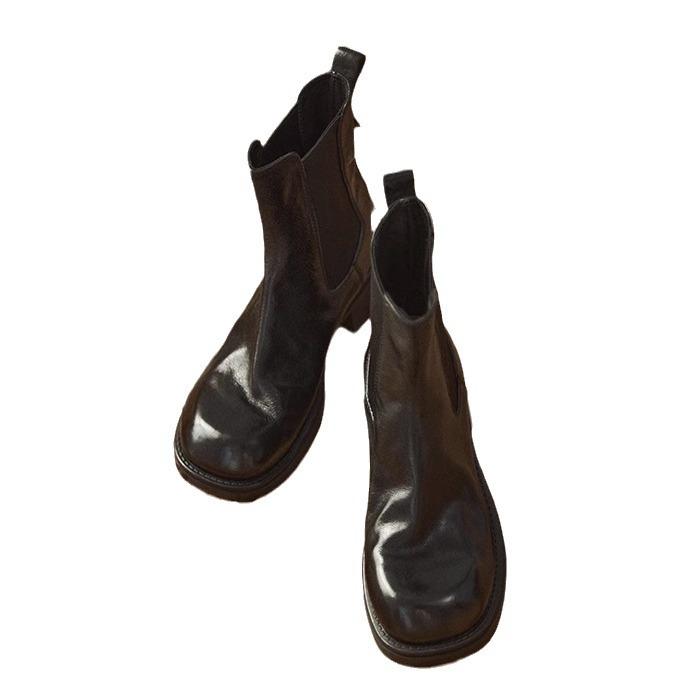 Cowhide Version~ Leather Retro Slim Chelsea Boots British Martin Boots Women's Short Boots Thick Heel Big Head Cigarette Boots