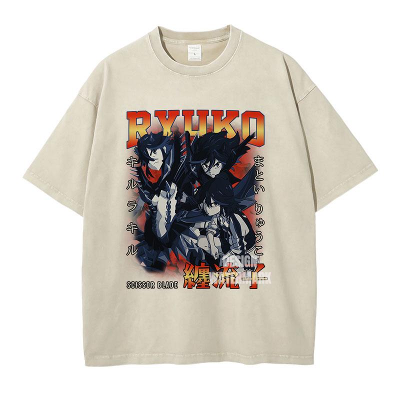 

Anime KKill La Kill Tshirts Oversized Vintage Washed Matoi Ryuuko Tshirt Manga Streetwear Satsuki T Shirt for Man Cotton S