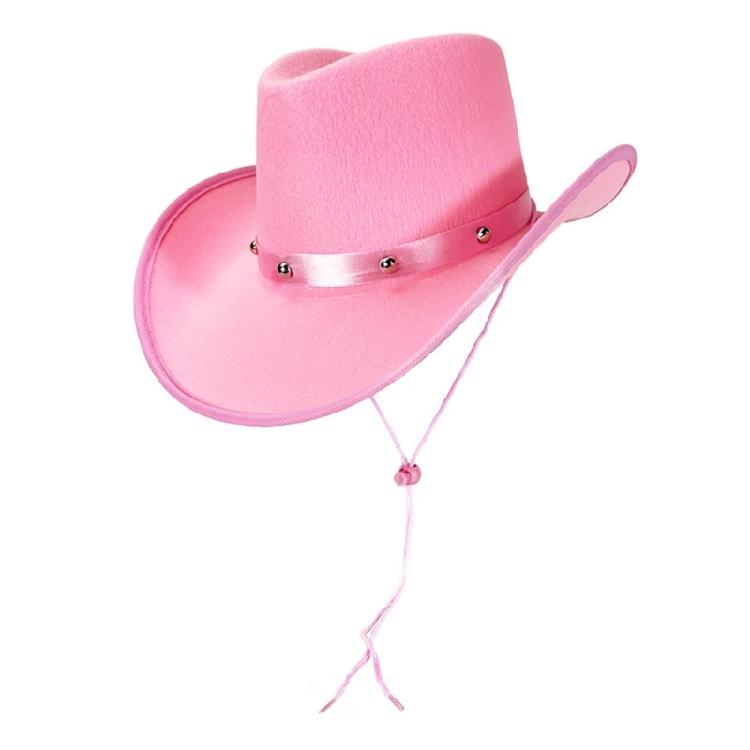 Breathable Cowboy Hats Studs Adjustable Ribbon Band White Pink Color Western Theme Party Outdoor