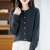 Women's 100% Wool Color Block Round Neck Sweater - Knit Long Sleeve Loose Pullover for Autumn/Winter
