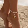 Salircon 3Pcs/Set Boho Bohemian Sea Starfish Conch Pendant Foot Chain Fashion Imitation Pearl Beaded Anklet Summer Beach Jewelry