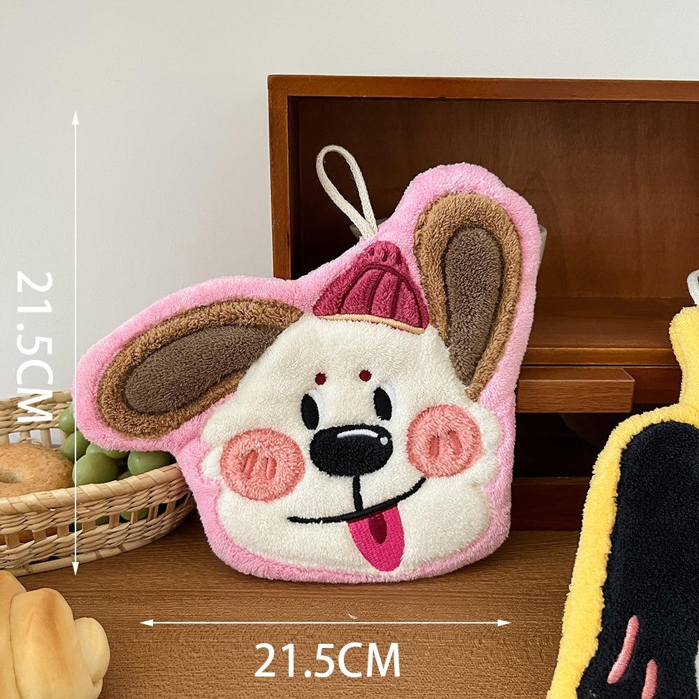 Durable Cute Dog Hand Towel Coral Fleece Soft Toilet Handkerchief Thickened Strong Water Absorption Washcloth Kitchen