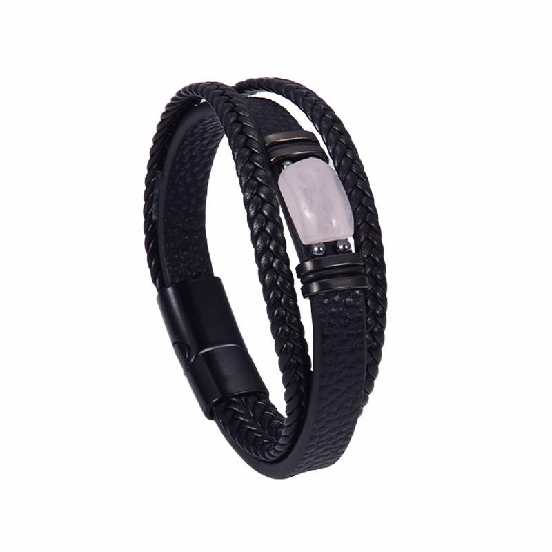 Men's Double Layer Leather Bracelet with Tiger Eye Stones