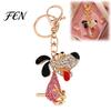 Cartoon Dog Keychain Rhinestone Keychain, Backpack Purse Bag Charm with Lobster Metal Animal Clasp, Golden Plated Puppy Keyring Decorative Pendant