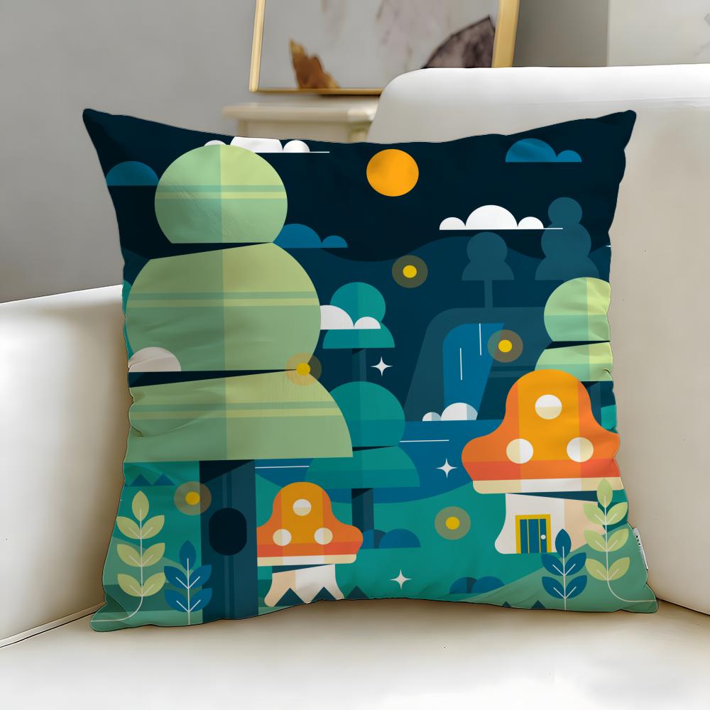 art Colorful Geometric Landscape Cushion Cover Soft  EasyWash Pillow Case  Versatile for Couch Bed Travel and Office