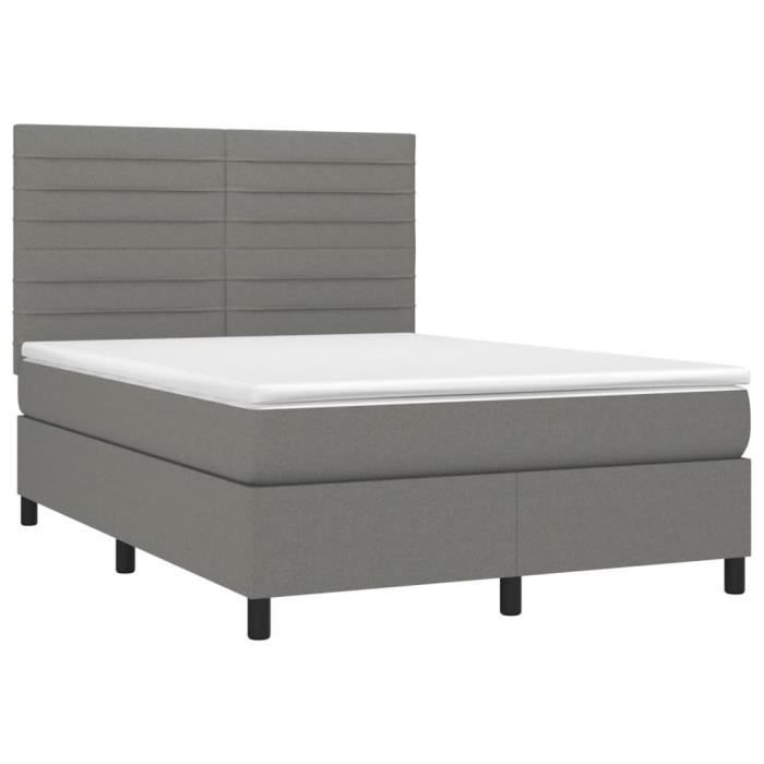 3141850 vidaXL Lit à sommier tapissier avec matelas Gris foncé 140x190cm Tissu