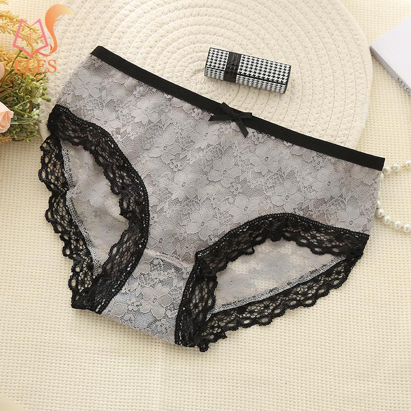 

French Sexy Lace Mid-waist Panties for Young Ladies Ultra-thin Charming Transparent Seamless Breathable Shorts Briefs XL