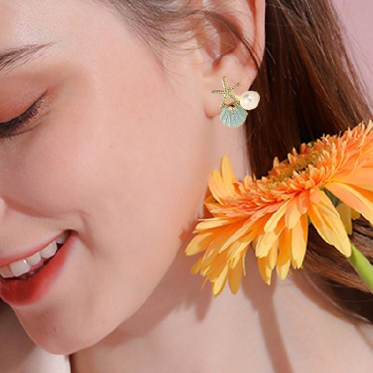 Chic Starfish Earrings Stud Featuring Zircon And Imitation Pearls Alloy Jewelry Gift Ocean Theme Ear Accessories
