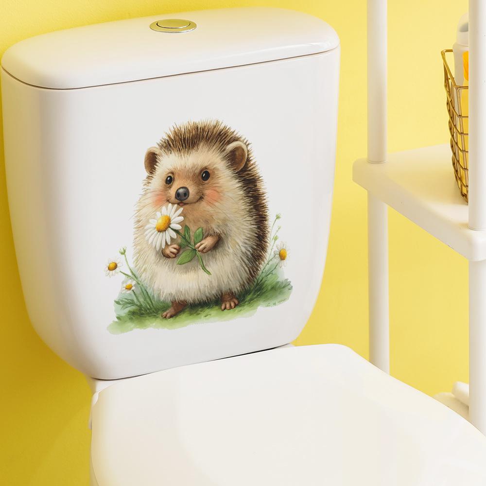 Cartoon Hedgehog Picking Daisies Living Room and Dining Room Background Wall Decoration Stickers