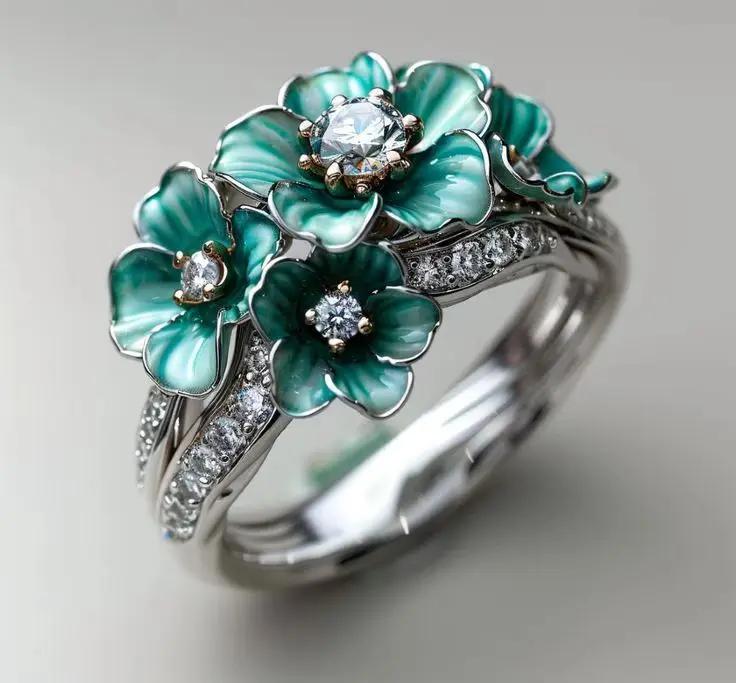 A Popular New Round Main Stone Two-color Plated Trendy Ring