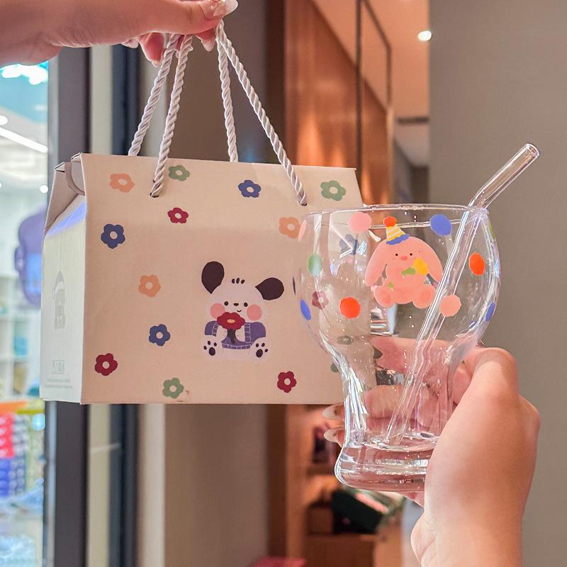 Cute Polka Dot Rabbit Beer Cup Girls High Value Glass Water Cup Household Juice Milk Cup Birthday Gift