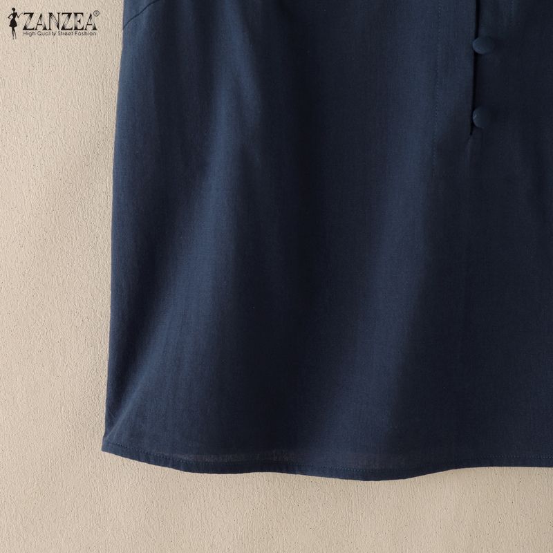 ZANZEA Women Casual V-Neck Solid Color Short Sleeve Cotton Blouse