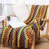 Bohemian Striped Tassel Knit Throw Blanket for Sofa or Bed
