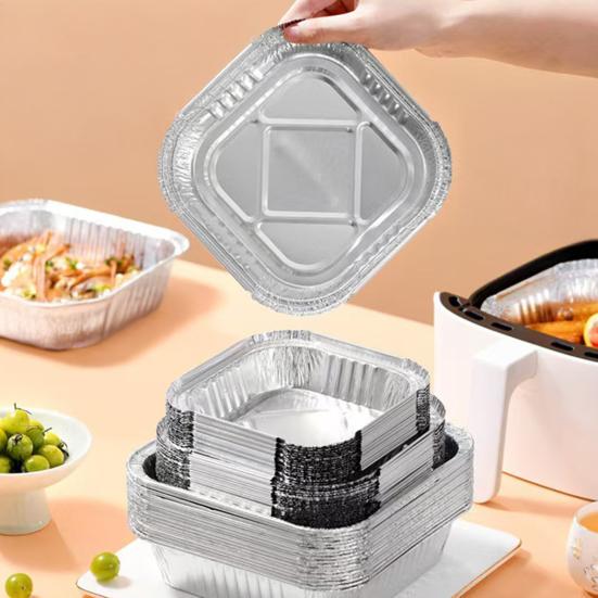 10 Pcs Tin Foil Box Disposable Aluminum Foil Pans with Temperature Lock Insulation Cover for Baking Cakes Pies Casseroles Oven Safe Easy Clean Food