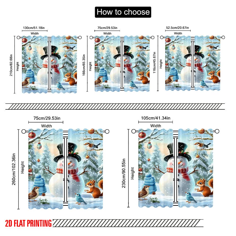 Set Of 2 Flat Printing Merry Christmas Curtains Winter Snowman Versatile Durable Polyester Without Electricity Festive Curtain