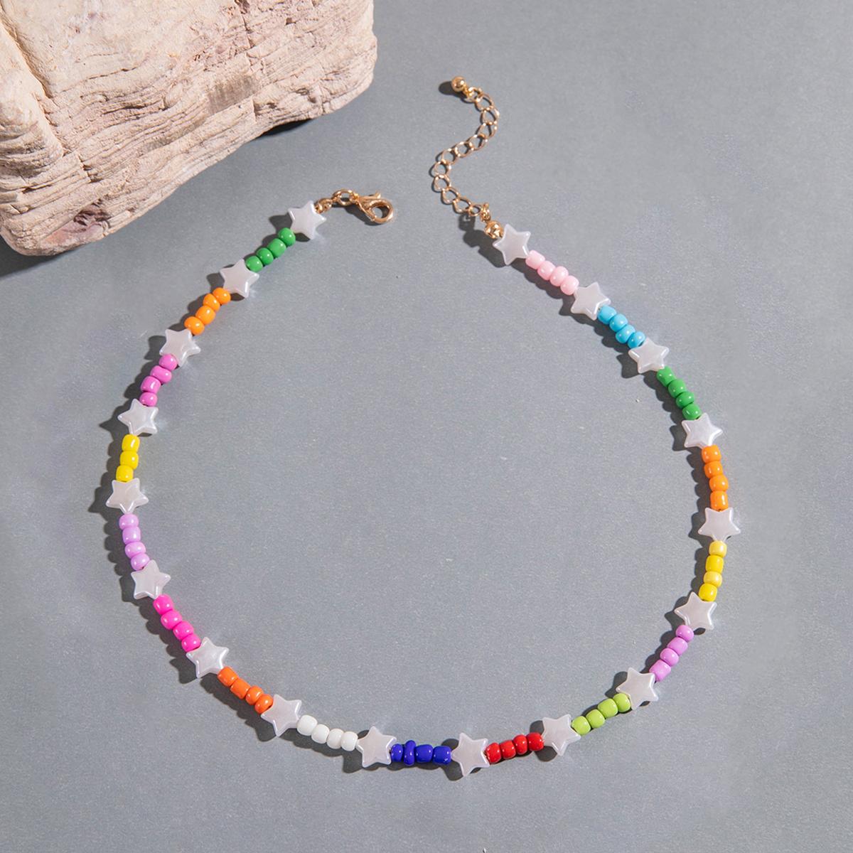 

Модное и милое летнее пляжное отпускное разноцветное рисовое колье с жемчужинами любви, женское ювелирное ожерелье с пентаграммой