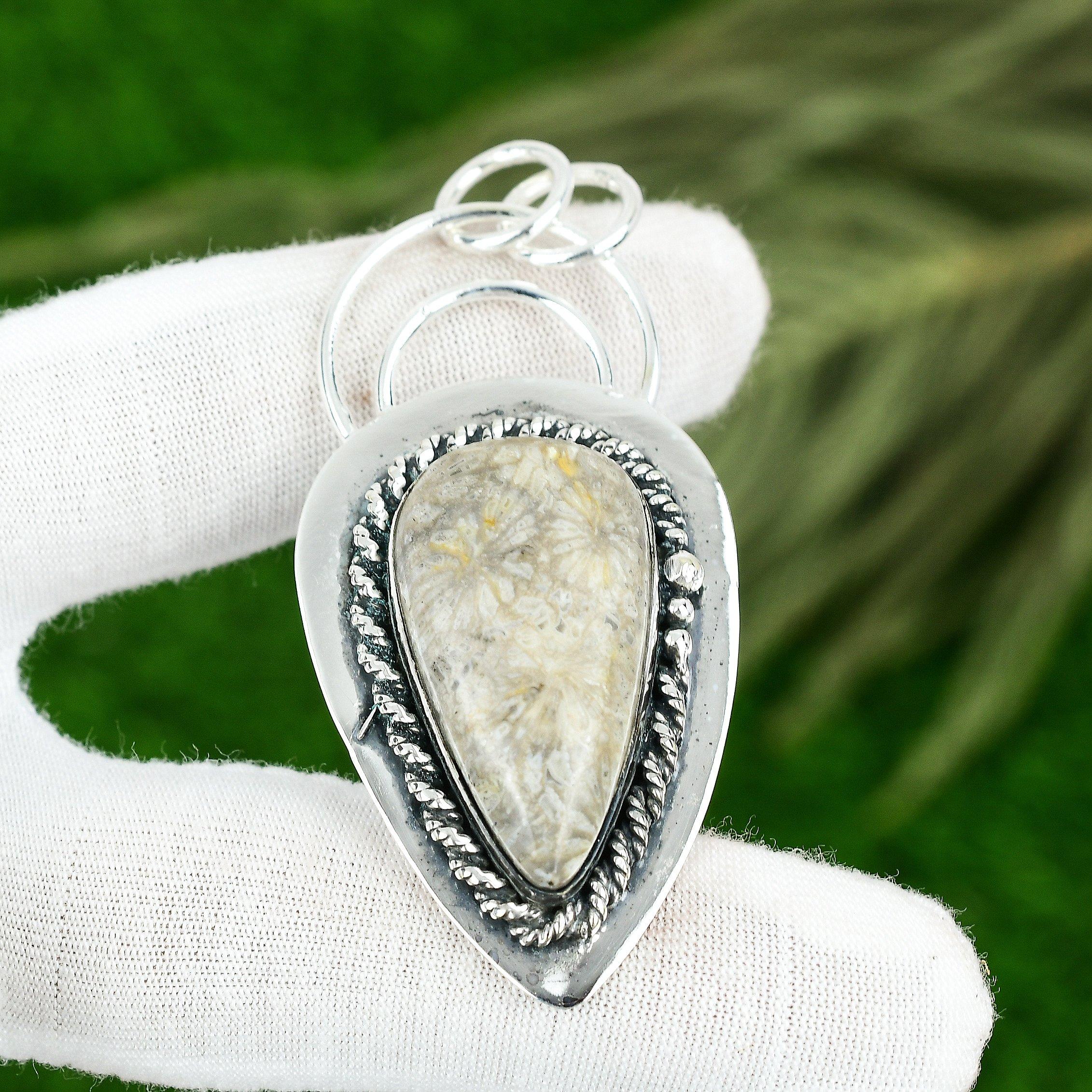 Sisters Day Sale Root Chakra Natural Fossil Coral New Pendant Jewelry 925 Silver