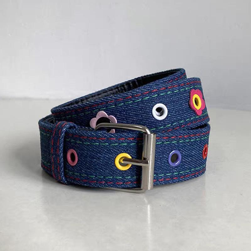 Belt Y2k Dopamine Flower Red Plaid Belt, Female Sweet Cool Babes Denim Blue Tide