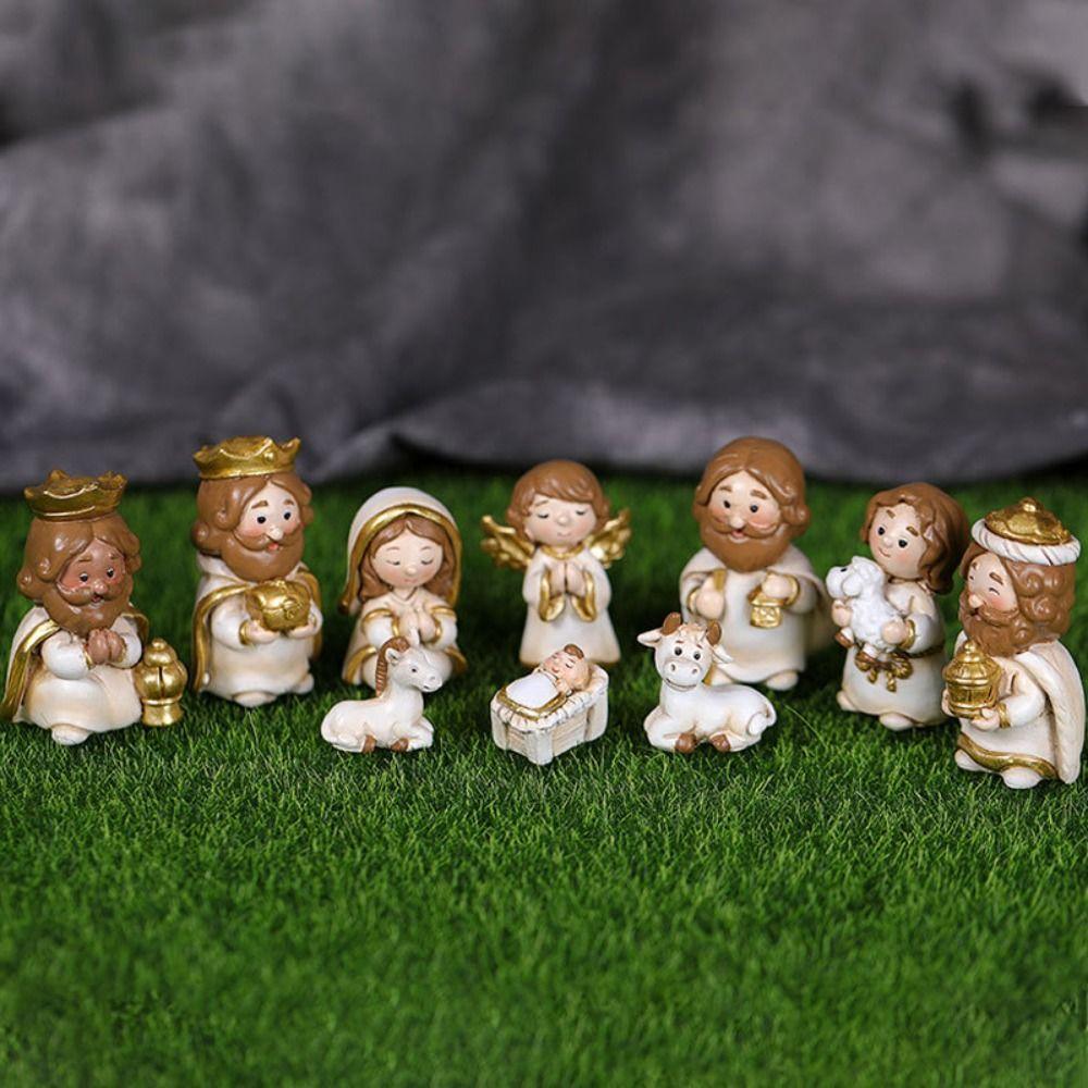 Miniature Nativity Figurine Cartoon Manger Group Catholic Christian Holy Family Sculpture  Bedroom