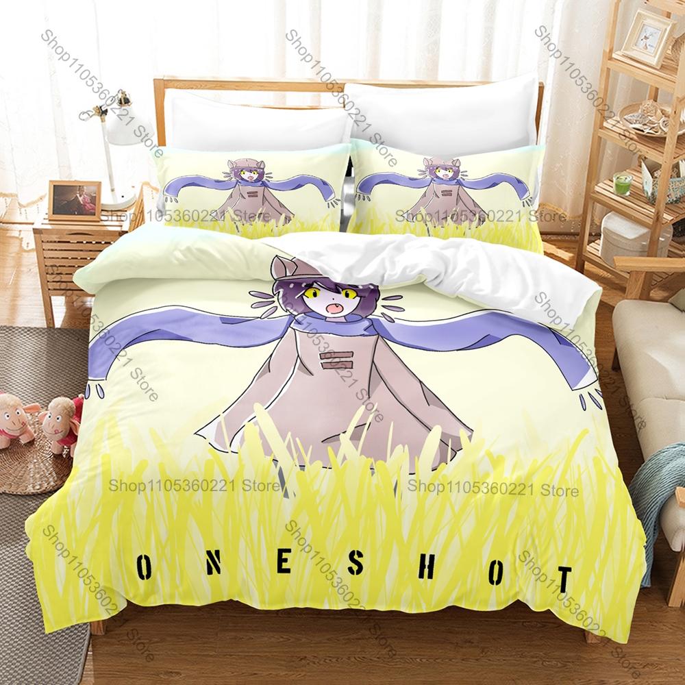 Niko OnesFan Merch Duvet Cover + 2 Pillowcases, Unique Game Art Print Bedding Set Comfortable Textile for Gaming Collectors
