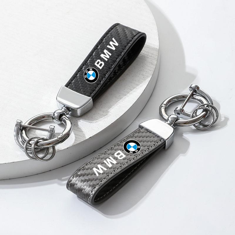 Carbon fiber Car Keychain Ring Leather Emblem Keyring For BMW 1 2 3 4 5 7Series X1 X3 X4 X5 X6 F10 F20 G30 F15 F16 Car Sticker npdf01